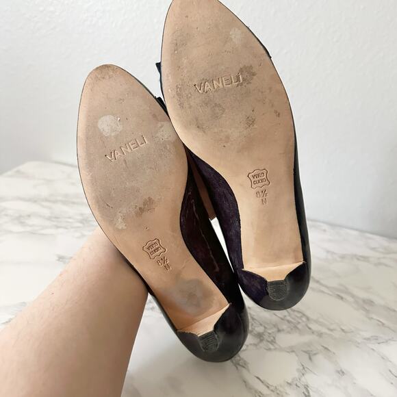 VANELI Narrow Marbled Navy Patent Leather Kitten Heels Women's Size 8.5 NARROW - Picture 9 of 12